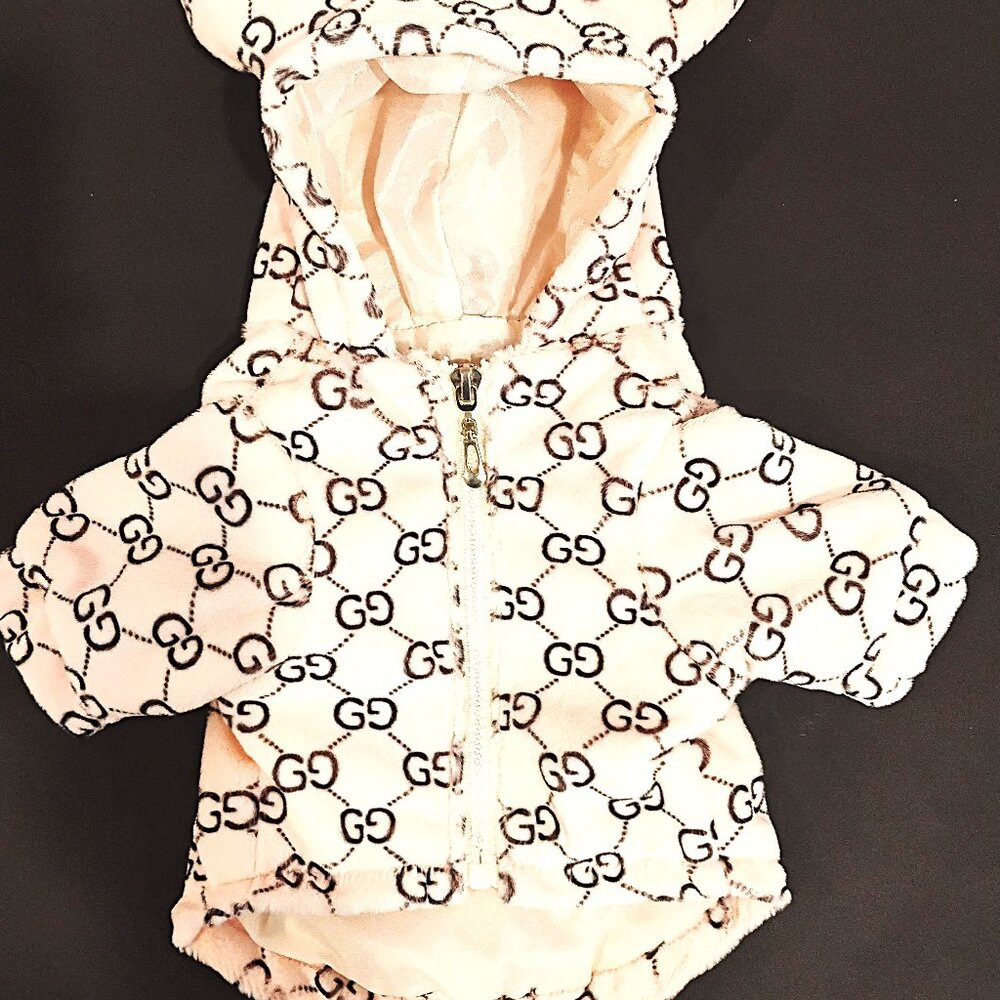 Pale Pink Dog Jacket with Zipper and Hood with Ears, Size Small
